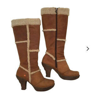 [39/8-8.5]The  Art Company Genuine Mustard Leather MidCalf Wool Heeled Boots